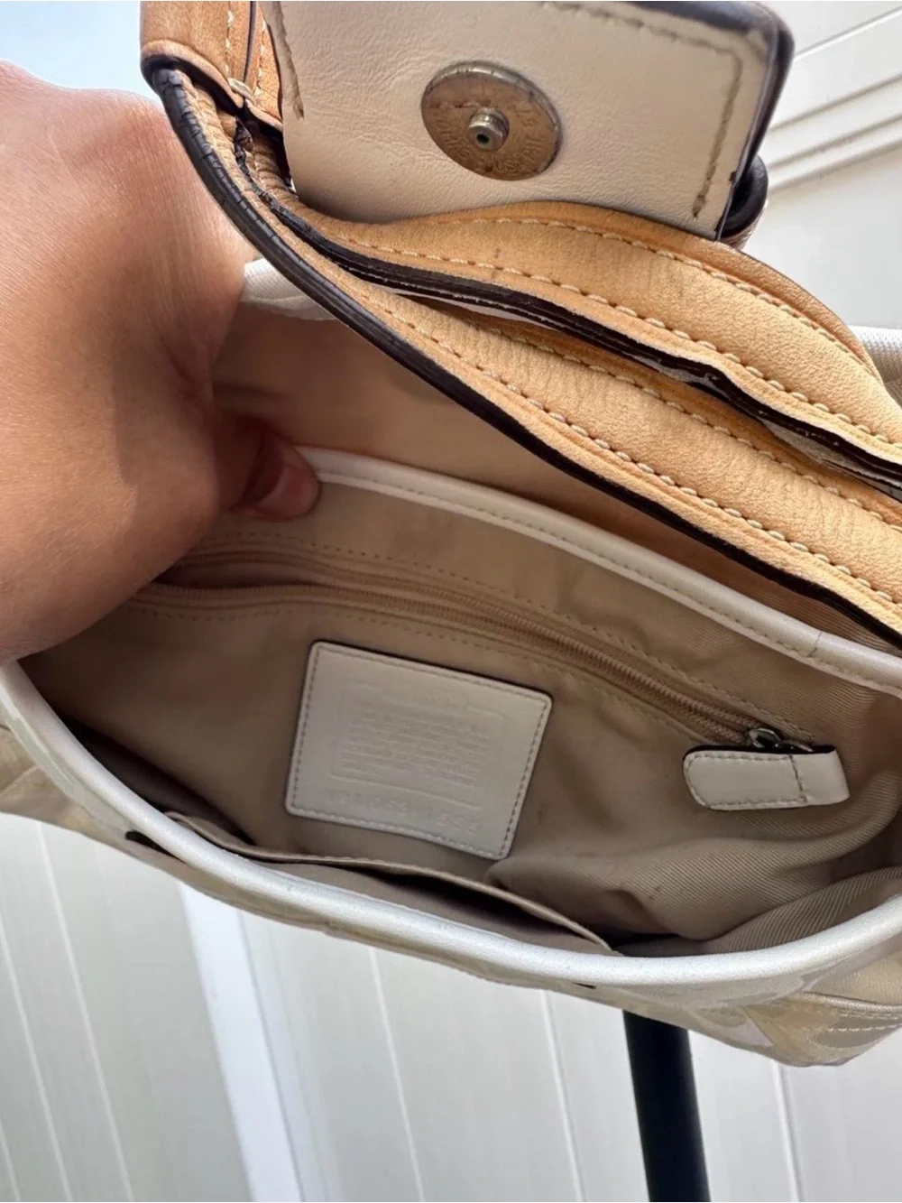Coach Cream Signature Canvas Bee Accent Shoulder Bag